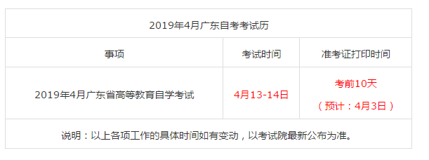 深圳市2019年4月自考考试历(图1)