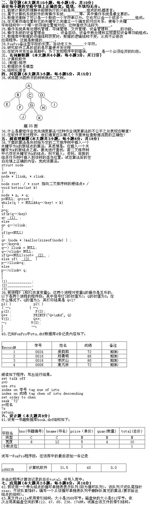 全国2010年7月高等教育自学考试计算机软件基础（(图2)