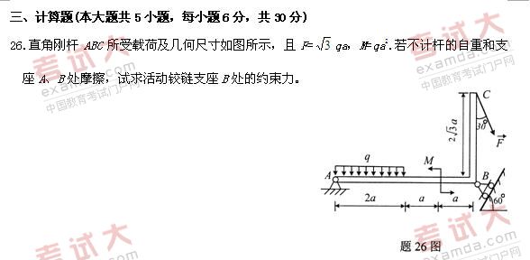 全国2010年10月高等教育自学考试工程力学(一)试题(图5)