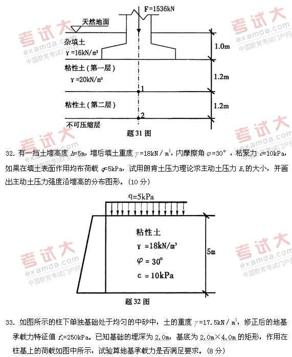 全国2011年1月高等教育自学考试土力学及地基基础(图4)